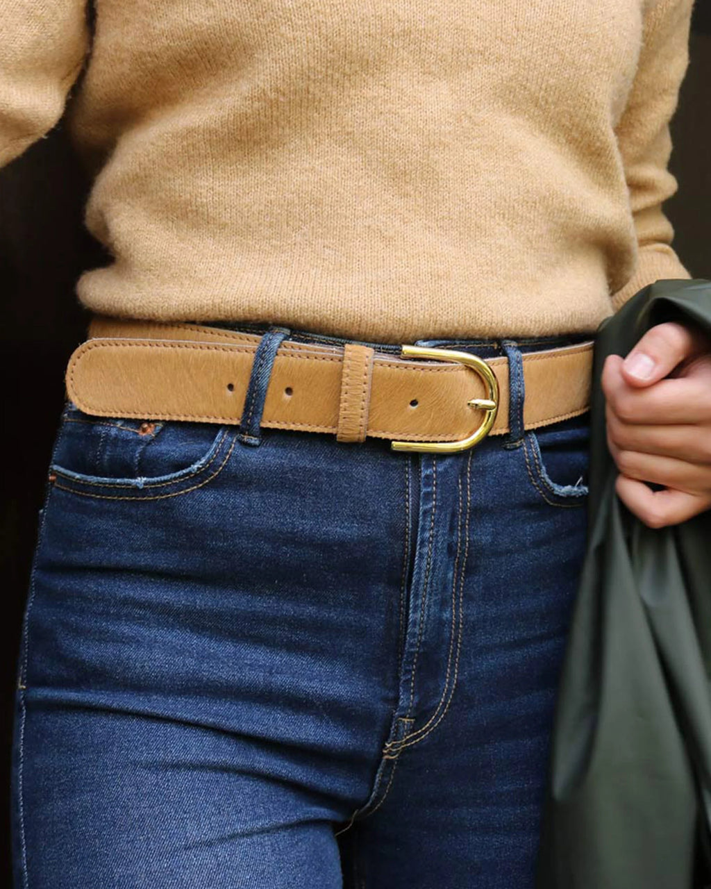 Amsterdam Heritage Chrisje Cowhide Belt in Camel