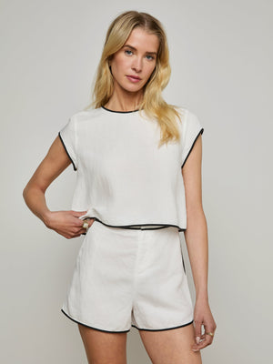 L'Agence Ilana Contrast Trim Top in White/Black
