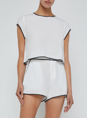 L'Agence Ilana Contrast Trim Top in White/Black