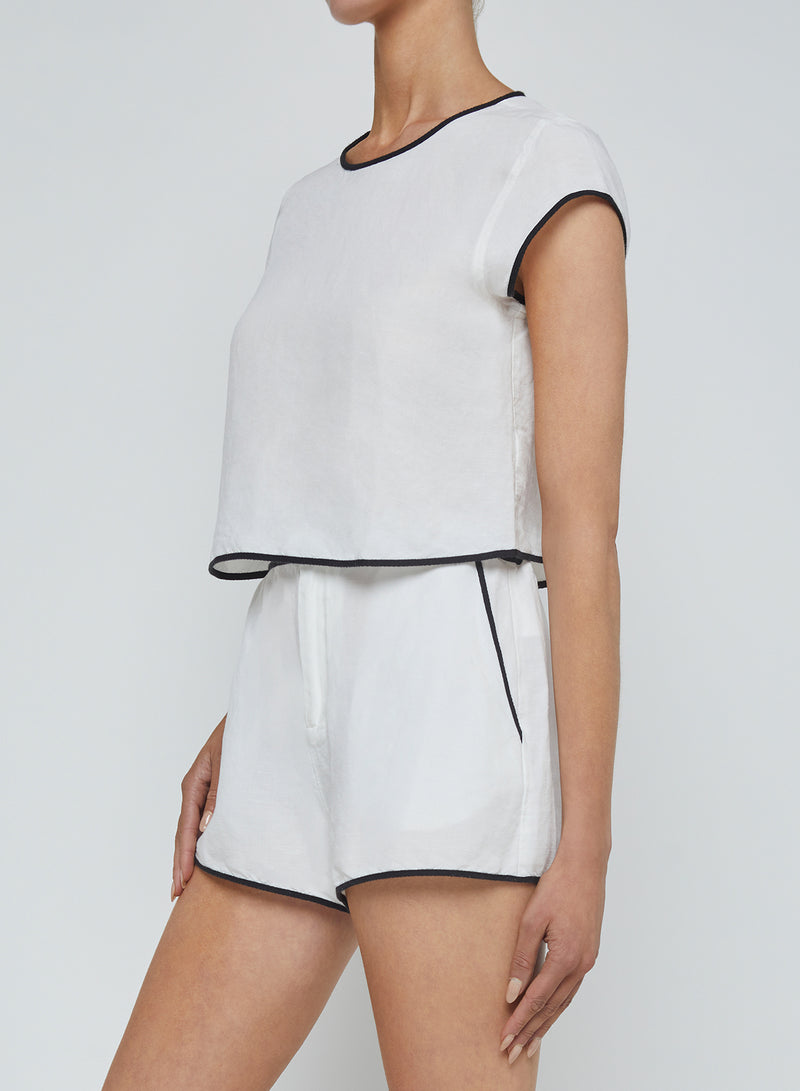 L'Agence Ilana Contrast Trim Top in White/Black