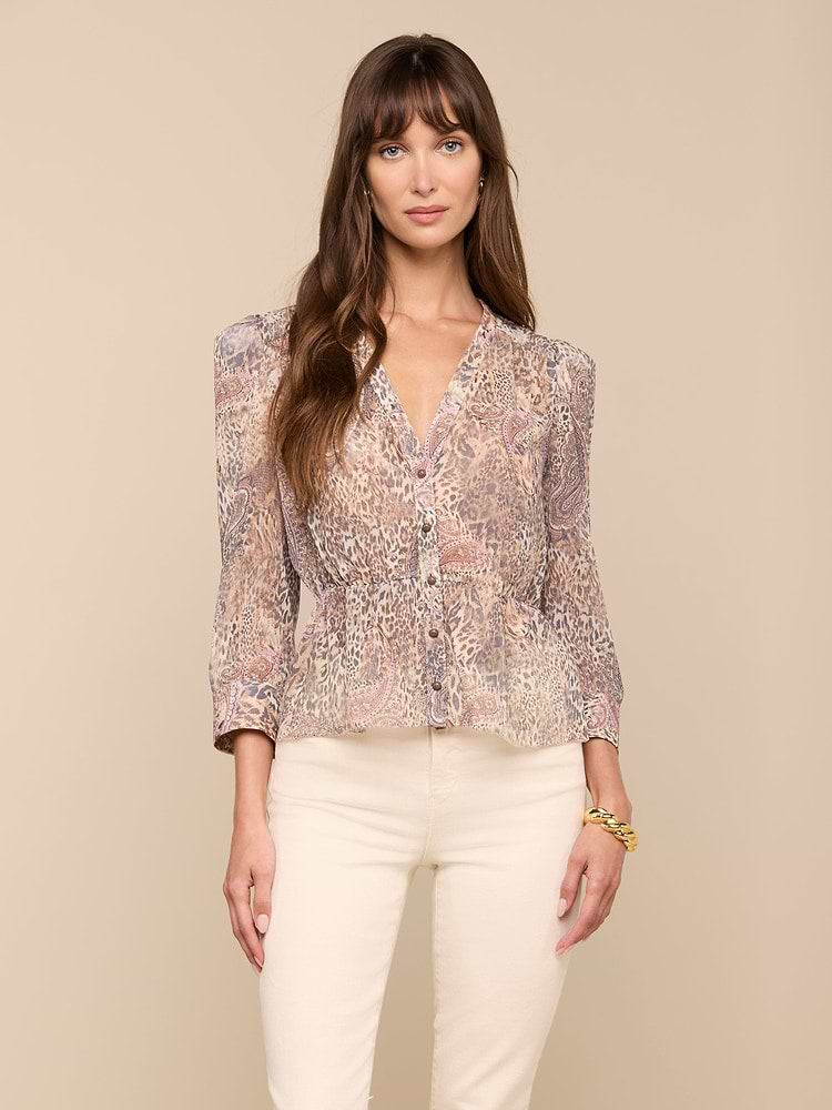 L'Agence Suri Puff Sleeve Top in Valencia Leopard
