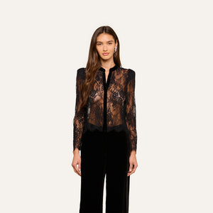 L'Agence Dorothea Velvet Lace Blouse in Black