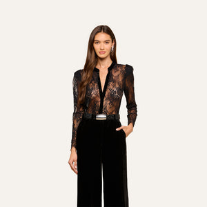 L'Agence Dorothea Velvet Lace Blouse in Black