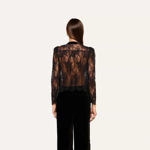 L'Agence Dorothea Velvet Lace Blouse in Black