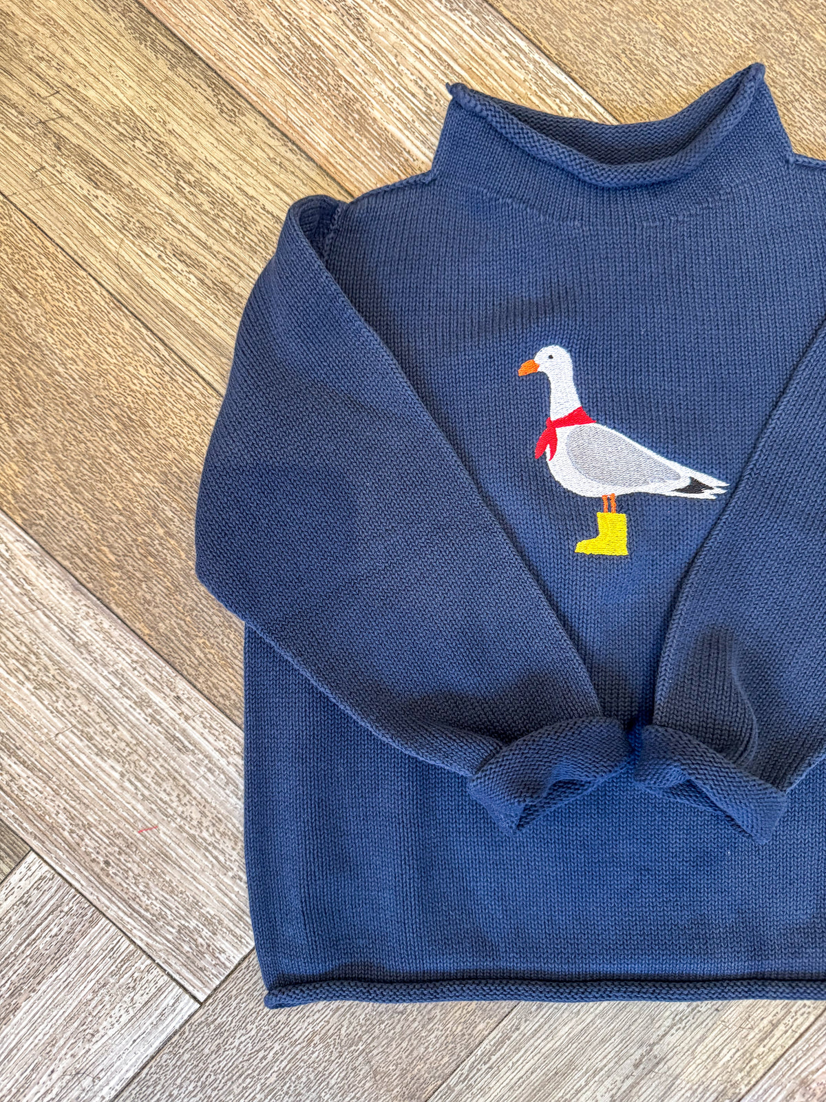 A Soft Idea New England Seagull Roll Neck Sweater in Navy