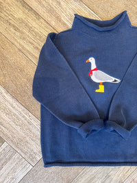 A Soft Idea New England Seagull Roll Neck Sweater in Navy