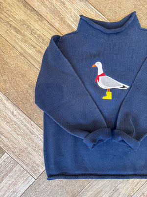 A Soft Idea New England Seagull Roll Neck Sweater in Navy