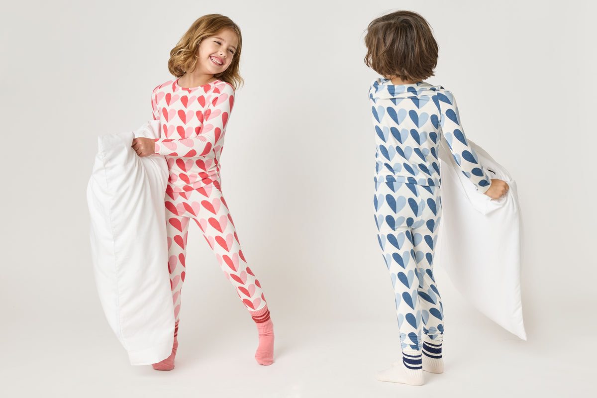 Pink Chicken Bamboo Pajama Set in Blue Half Hearts