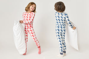 Pink Chicken Bamboo Pajama Set in Blue Half Hearts