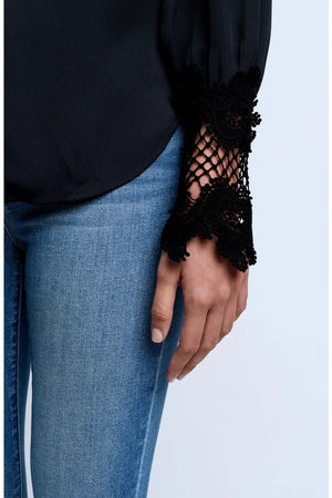 L'Agence Ava Lace Cuff Blouse in Black