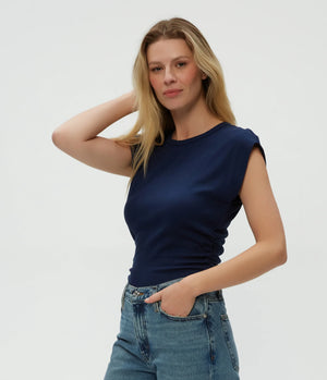 Michael Stars Joni Power Shoulder Tee in Nocturnal