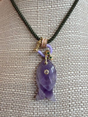 Forever Blythe Gemstone Single Fish Pendant Necklace - Assorted