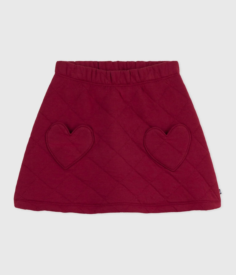 Petit Bateau Quilted Skirt with Hearts in Burgundy