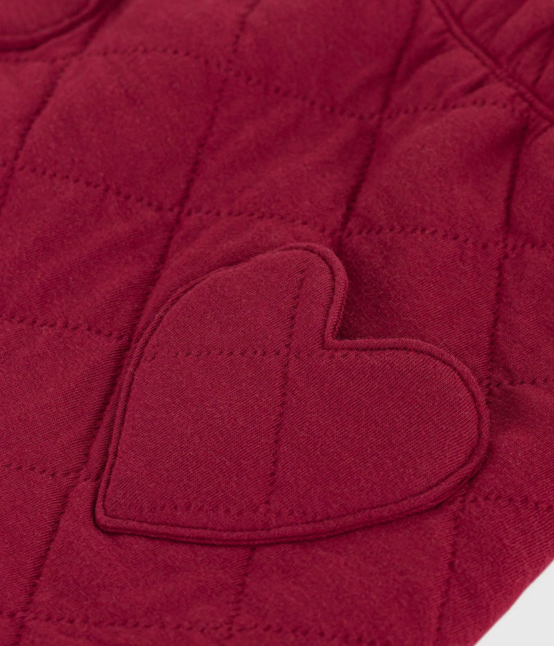 Petit Bateau Quilted Skirt with Hearts in Burgundy
