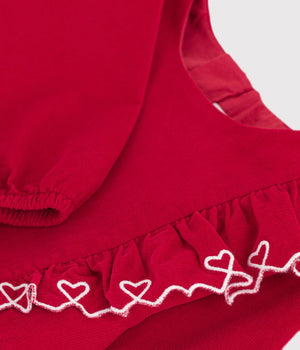 Petit Bateau Girls Corduroy Dress with Ruffle Hearts in Red