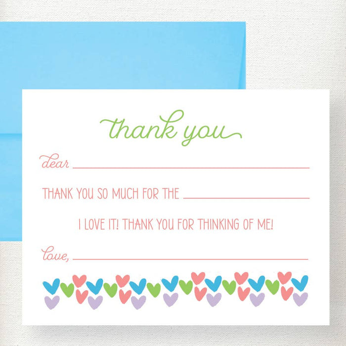 Kramer Drive Kids Hearts Fill in Thank You Note Card