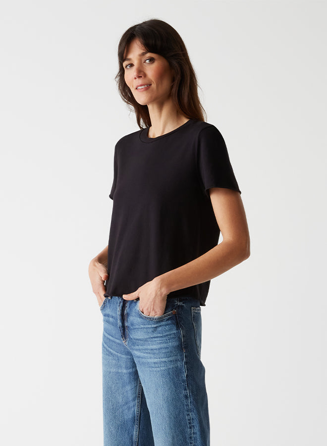 Michael Stars Jackie Raw Edge Crew Tee in Black