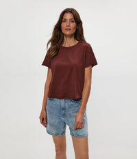 Michael Stars Jackie Raw Edge Crew Tee in Espresso