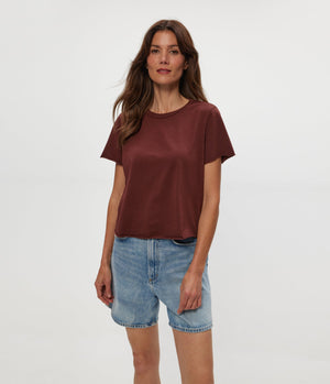 Michael Stars Jackie Raw Edge Crew Tee in Espresso