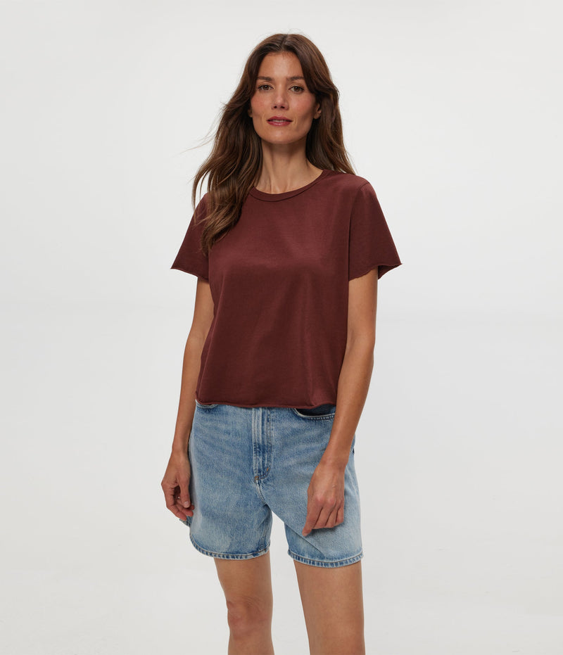 Michael Stars Jackie Raw Edge Crew Tee in Espresso