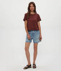 Michael Stars Jackie Raw Edge Crew Tee in Espresso