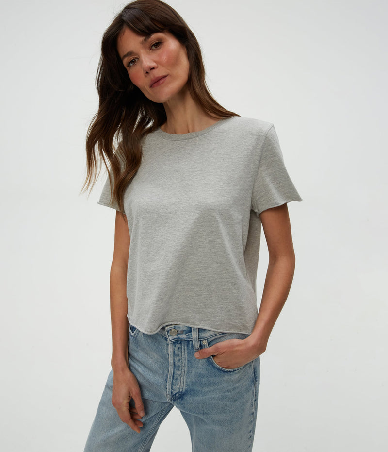 Michael Stars Jackie Raw Edge Crew Tee in Heather Grey