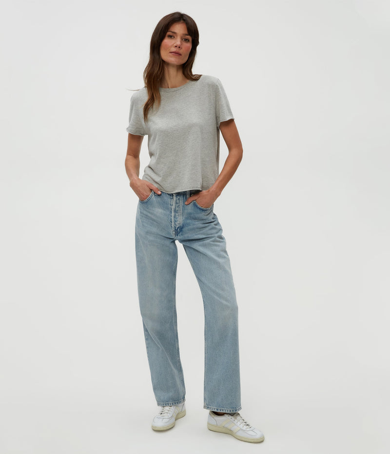 Michael Stars Jackie Raw Edge Crew Tee in Heather Grey