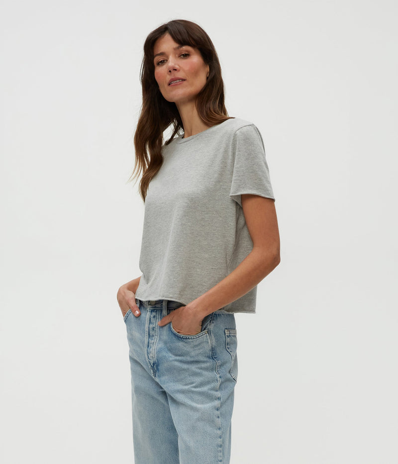 Michael Stars Jackie Raw Edge Crew Tee in Heather Grey