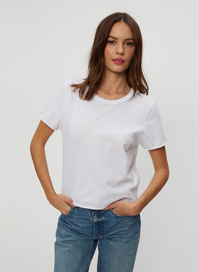 Michael Stars Jackie Raw Edge Crew Tee in White