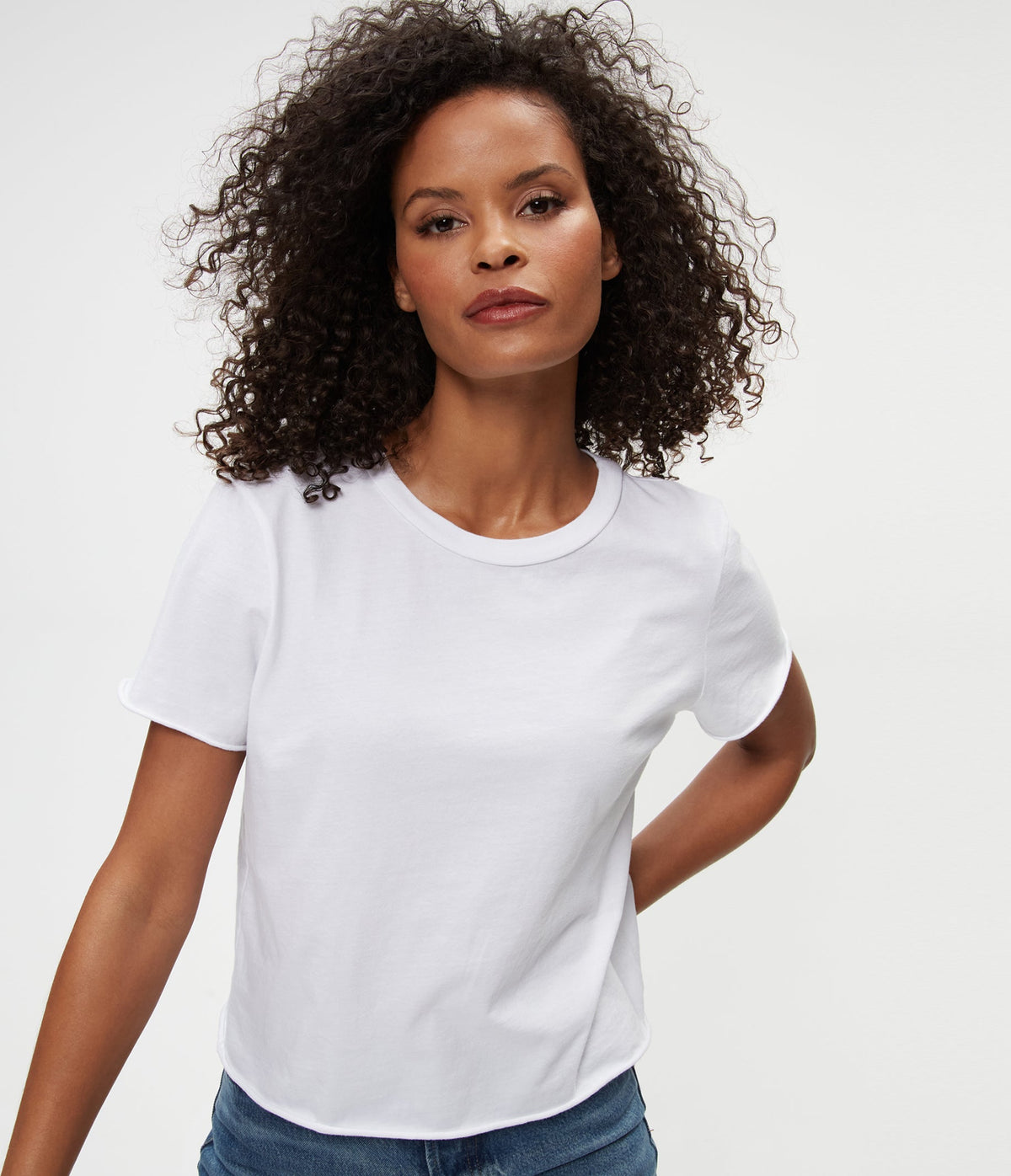 Michael Stars Jackie Raw Edge Crew Tee in White