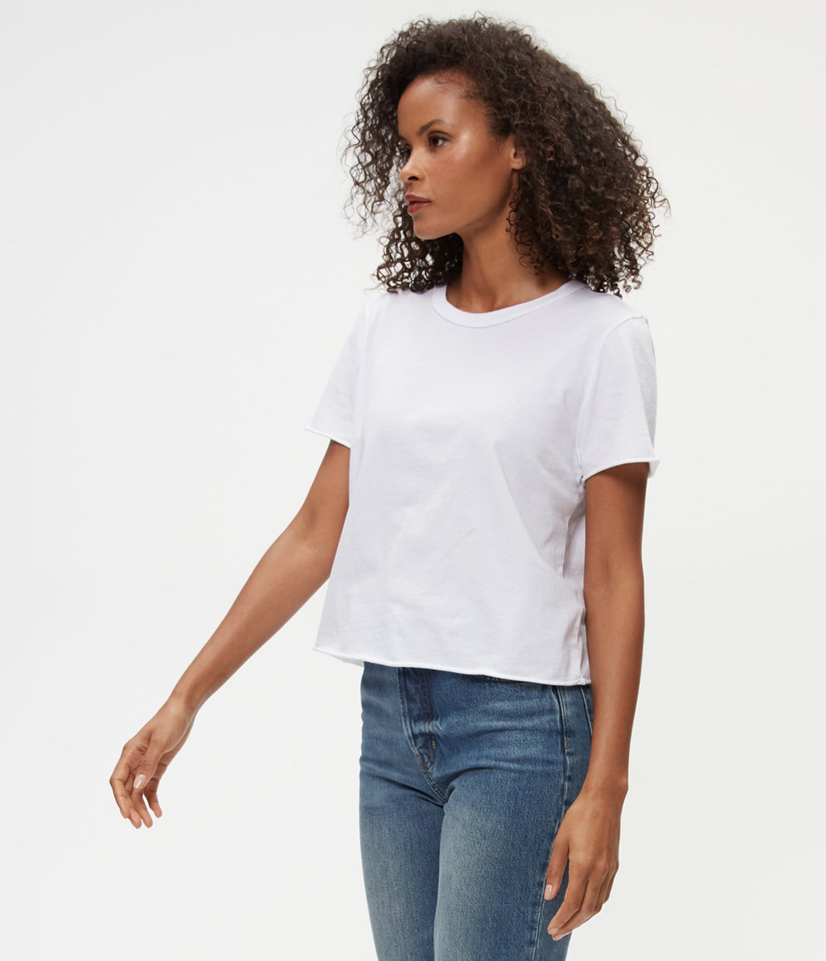 Michael Stars Jackie Raw Edge Crew Tee in White