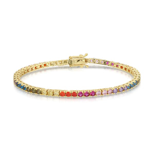 Elizabeth Stone Rainbow Tennis Bracelet in Gold