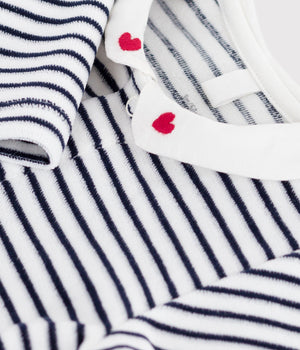 Petit Bateau Velour Snap Footie with Collar in Navy Stripe