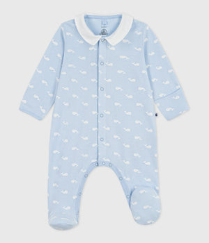 Petit Bateau Snap Front Footie with Collar in Whales
