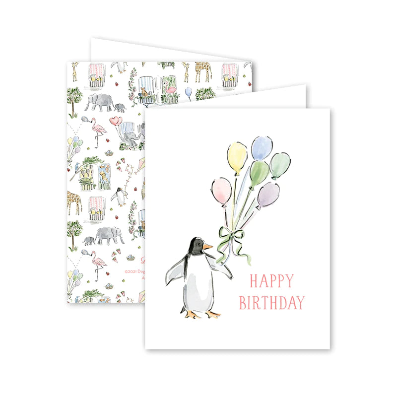 Dogwood Hill Zoo in the City Penguin Balloons Birthday Card