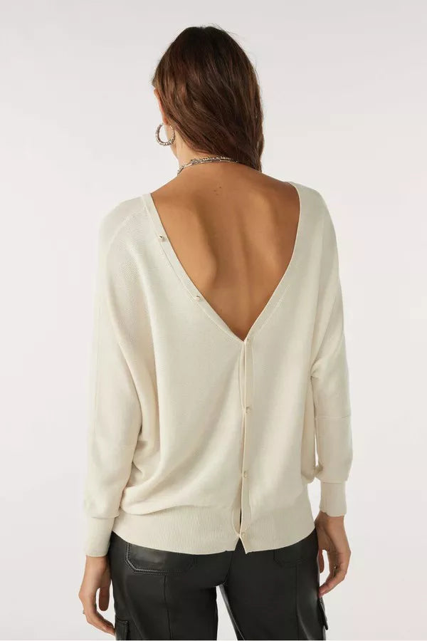 ba+sh Elsy V-Neck Backless Sweater in Off-White