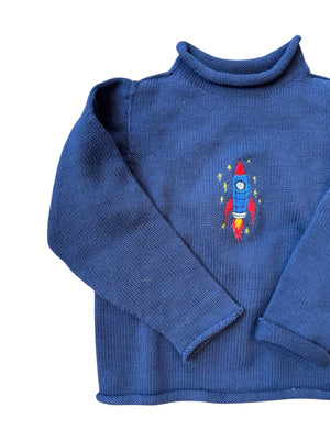 A Soft Idea Rocket Ship Roll Neck Sweater in Navy