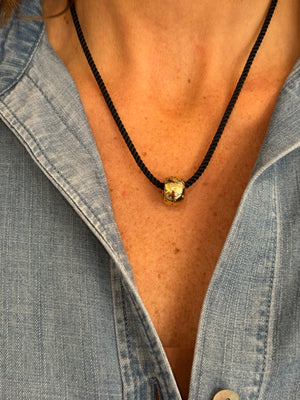 Forever Blythe Black Satin Cord Necklace with Pave Charm