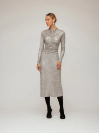 Fifteen Twenty Ruched Selena Midi Dress in Gold Dust