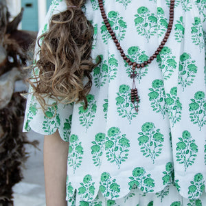 Pink Chicken Misha Scallop Set in Green Strawflower