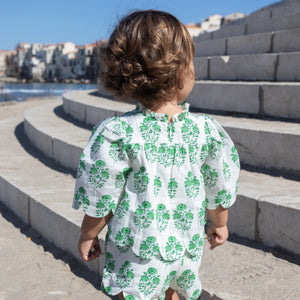 Pink Chicken Baby Misha Set in Green Strawflower