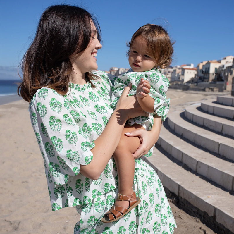 Pink Chicken Baby Misha Set in Green Strawflower