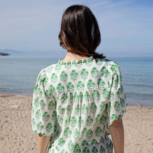 Pink Chicken Womens Misha Scallop Top in Green Strawflower