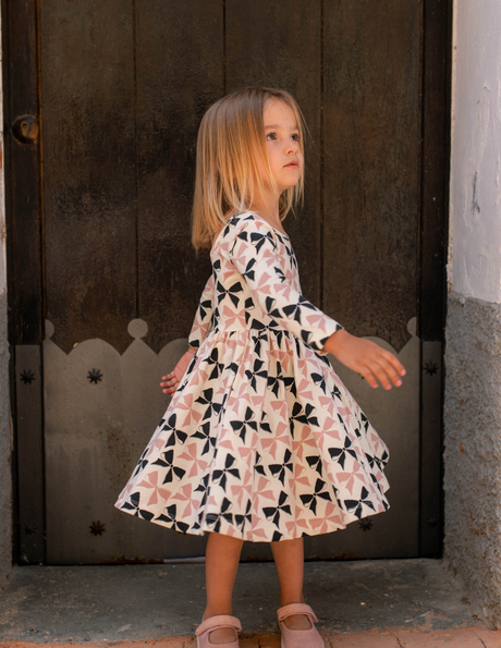 Good Apples Twirl Dress in Blush and Black Bows