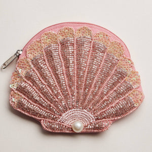 Frem Seashell Beaded Coin Purse with Pearl Accent