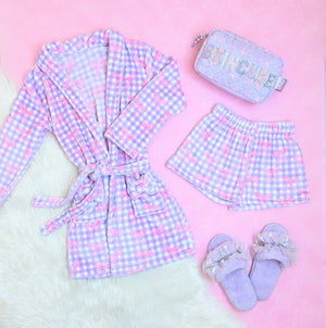 OMG Accessories  Gingham Bow Printed Cozy Pajama Shorts