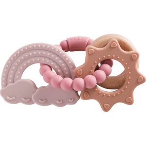 Three Hearts Elias Rainbow Teether in Misty Rose