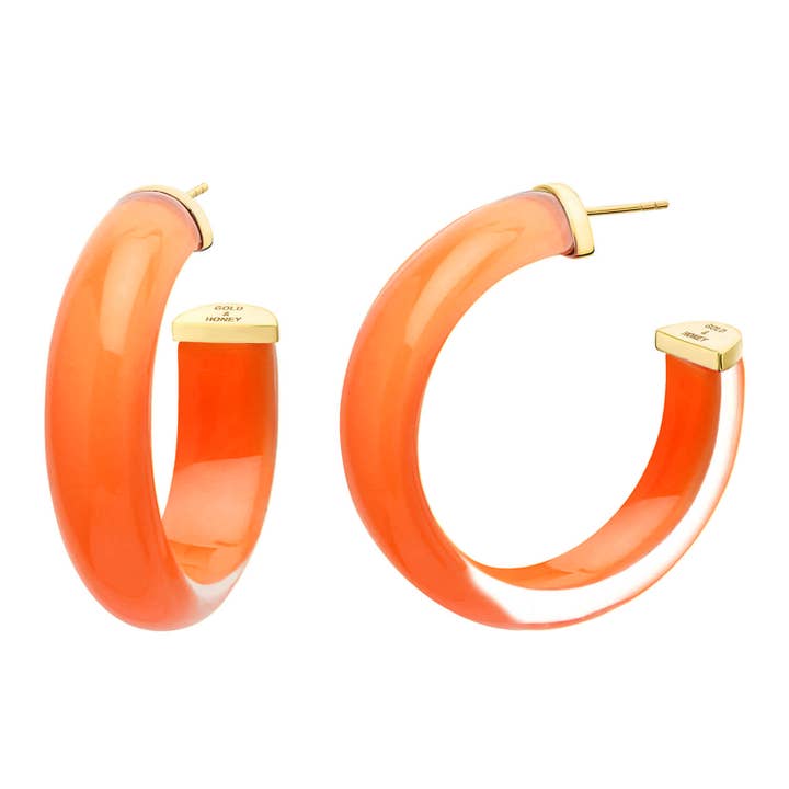 Gold & Honey Medium Illusion Hoop Earrings in Orange