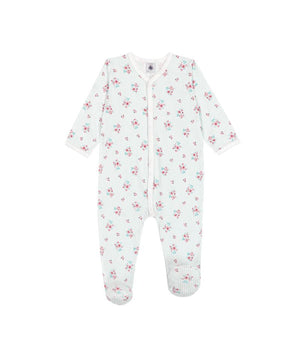 Petit Bateau Snap Front Footie with Collar in Floral Stripe