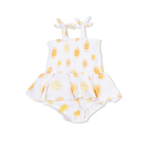 Angel Dear Smocked Bubble with Skirt in Happy Suns